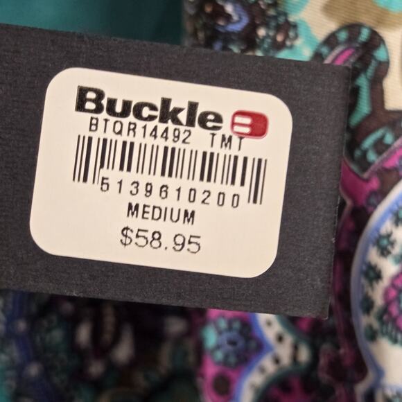 NWT Buckle Boutique Open Front Jacket Kimono Teal Black Paisley Boho MED Artsy - Picture 5 of 6